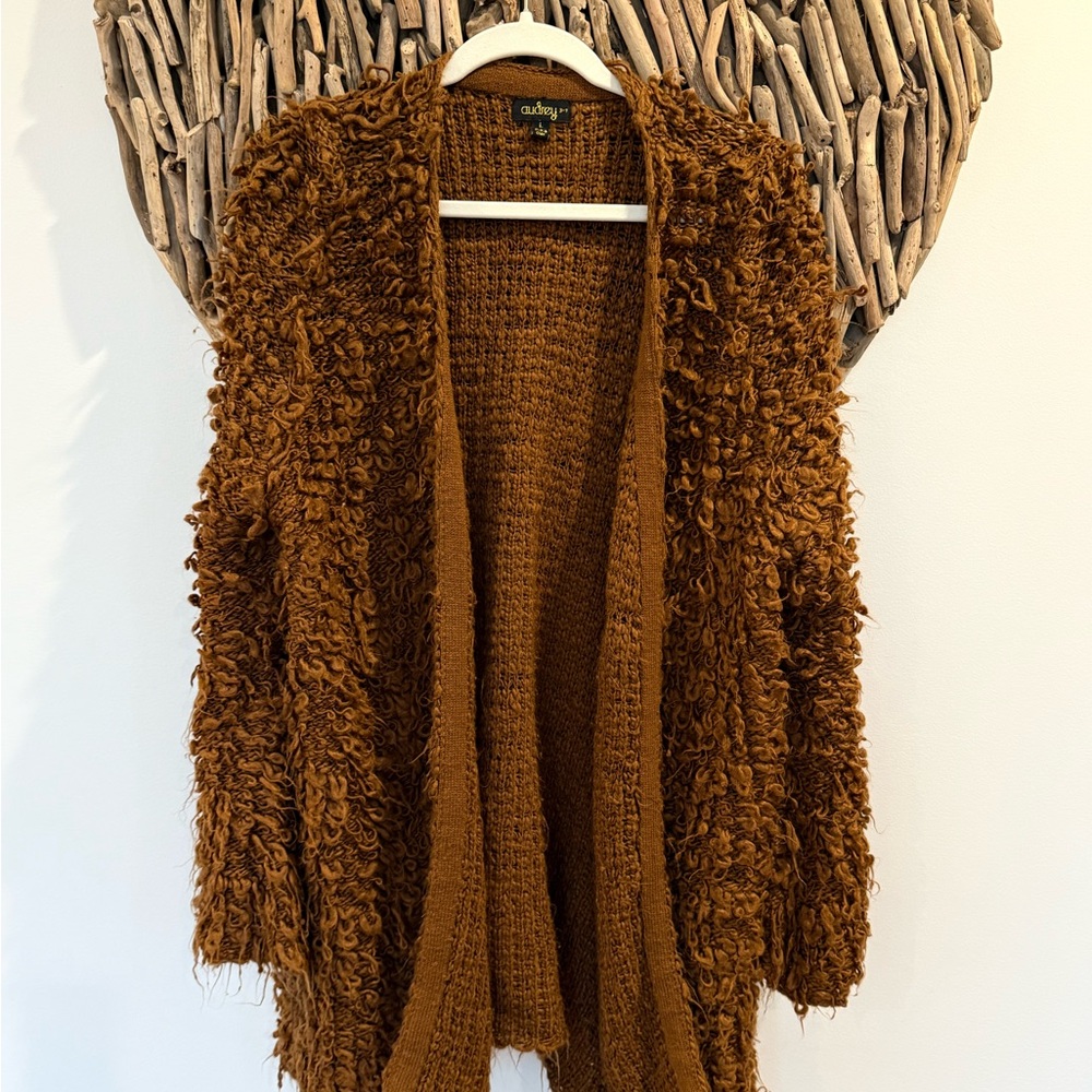 Audrey 3+1 Textured Brown Cardigan